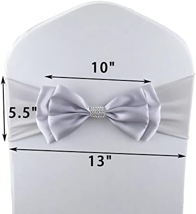 100 PCS Double Bows Stretch Chair Sashes, for Wedding Party Chair Cover Decoration, Spandex Stretch Chairs Bands (Pack of 100 Sliver Grey) - Image 6