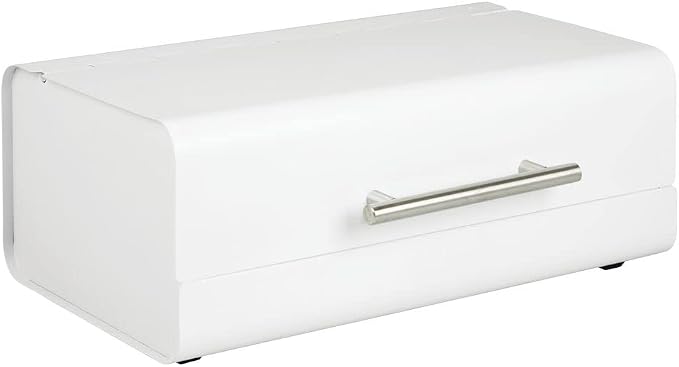 mDesign Metal Bread Box Bin with Hinged Lid - for Kitchen Countertop, Island and Pantry - Large Capacity Storage, Vintage-Inspired Design - Multi-Purpose Storage Container for Home - Matte White - Image 8