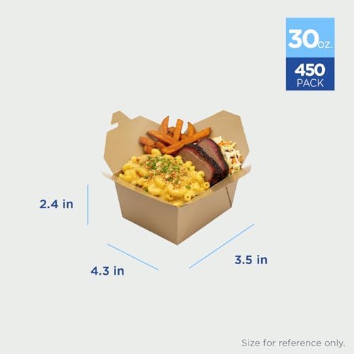 Karat FP-FTG30K 30 fl.oz. 4.3" x 3.5" x 2.4" Fold-to-Go Box #1, Kraft (Pack of 450) - Image 3