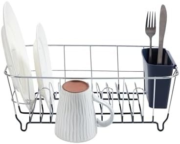 Dish Drying Rack & Cutlery Holder 2 Piece Set Compact Sink-Fitting Dish Drainer with Rubberized Undercoating Space-Saving Kitchen Organizer for Plates, Cups, Bowls & Utensils In Sink, Navy - Image 3