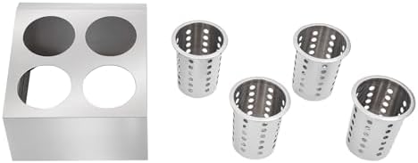 DYNAMI Stainless Steel Kitchen Utensil Holder with 4 Compartments,Commercial Silverware Sorter Silverware Utensil Holder,Perforated Caddy Drying Rack Flatware Organizer Countertop,for Buffets - Image 7