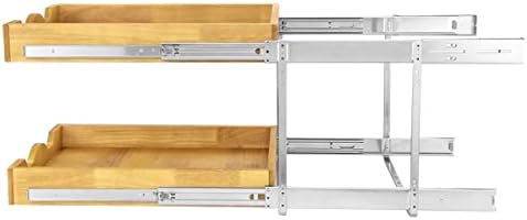 DINDON 2 Tier Pull Out Cabinet Organizer (17" W x 21" D) Wood And Metal Double Tier Slide Out Wood Drawer Under Cabinet Storage And Organization - Image 6