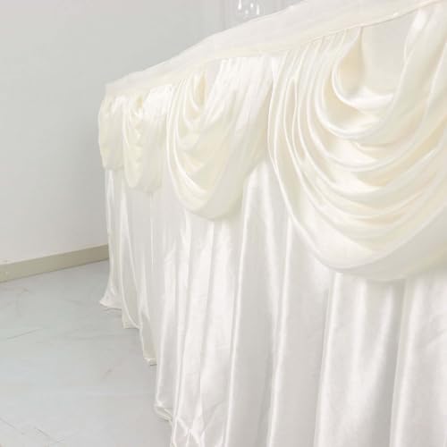 Efavormart Ivory Satin Double Drape Table Skirt for Kitchen Dining Catering Wedding Birthday Party Decorations Events 14ft - Image 7