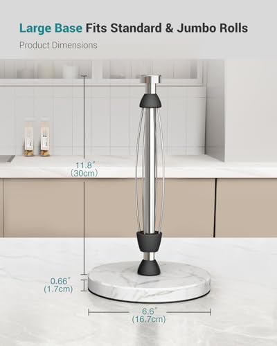Paper Towel Holder Countertop, Marble Base, Stainless Steel, One-Hand Tear - Image 7