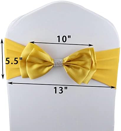 20 PCS Double Bows Stretch Chair Sashes, for Wedding Party Chair Cover Decoration, Spandex Stretch Chairs Bands (Pack of 20 Gold) - Image 6