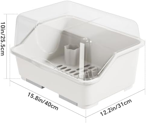 Tomorotec Plastic Dish Drying Rack & Drain Board with Lid Cover Light White - Image 7