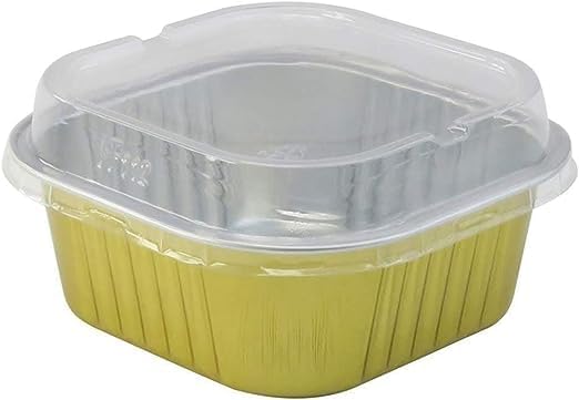KitchenDance Disposable Foil Cake and Dessert Cup Set with Lid - 4.5 x 4.5" Square Cake Baking Pan for Hotels, Restaurants - Heavy Duty Aluminum Pan for Baking and Preparing Food, #A-24P (1000, Gold) by KitchenDance