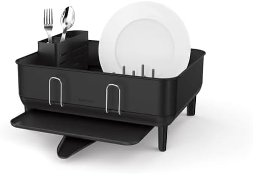simplehuman Steel Frame Dishrack, Compact Dish Drying Rack for Small Kitchens, 360º Easy Drain Swivel Spout, Anti-Residue Coating, Moisture Control Surface, Matte Black by Unknown