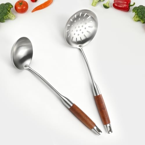 2pcs Stainless Steel Cooking Utensils Set, Metal Slotted Spoon & Ladle with Holes for Soup, Cooking, Professional Kitchens - Image 6