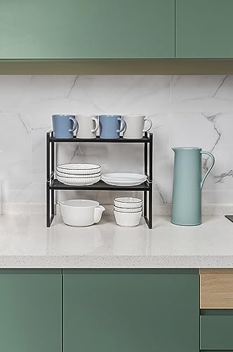 Shantton Cabinet Shelf Organizer, Pantry Shelf Rack, Black 16.1x10.6x7.3 | 2-Pack Stackable Metal Riser Holds 40LBS with Non-Slip Feet for Kitchen Pantry Bathroom Countertop Freezer Cupboard - Image 6
