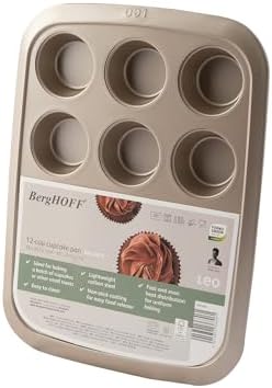 Berghoff Nonstick 12 Cup Muffin & Cupcake Baking Pan, Carbon Steel Tin | Size 2.5" x 1", Non Toxic PFAS & PTFE Free Coating Bakeware, Easy Food Release, Oven Safe Up to 450°F, Easy Clean Pan - Image 3