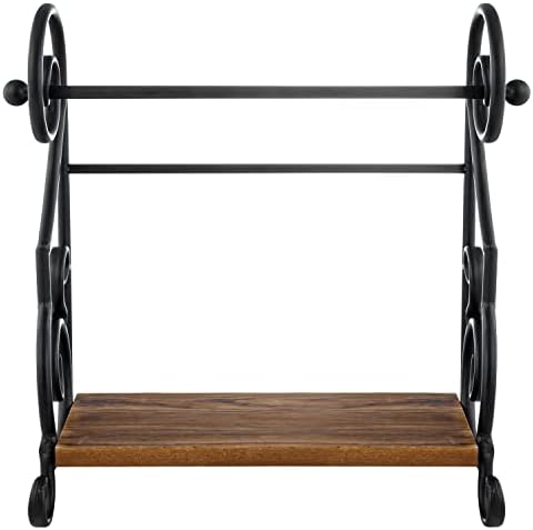 MyGift Black Paper Towel Holder with Rustic Wood Shelf, Countertop Stand - Image 6