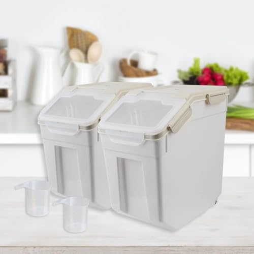 25LB Large Flour Storage Container Bin,4 Pack Airtight Plastic with Wheels Seal Locking Lid Dispenser Organizer Storage Bin with Measuring Cup & Scoop for Flour, Rice, Grain 100LBS Total,Grey - Image 7