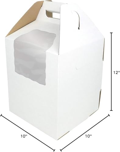 O'CREME Tall White/Kraft Cake-Carrier Box 10 Inch x 10 Inch x 12 Inch High with Window - 1 Each - Image 4