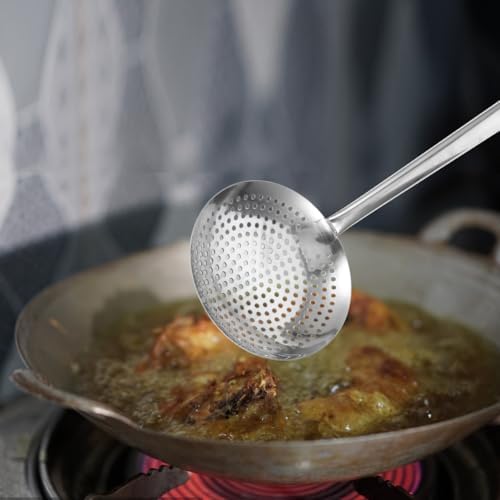 MAGICLULU Large Stainless Steel Magnetic Strainer Spoon Colander with Long Handle 16.33 X 7.08 Inch Kitchen Cooking Skimmer for Home and Restaurant Use - Image 6