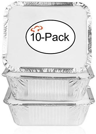 Tiger Chef Aluminum Pans with Lids - Foil Pans - Disposable to Go Containers for Take Out, Storing and Freezing - Oblong 1 LB 5.56" X 4.56" X 1.63" with Board Lids - 10 Pack by TigerChef