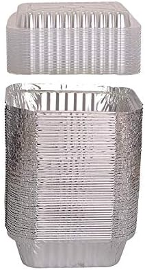 Tiger Chef Oblong Aluminum Tin Foil 2.25 Pound Pans Dimensions: 8.44" X 5.89" X 1.8" With Clear Dome Lids Measures: 8.5" x 6" x 1" Disposable Freezer to Oven Safe for Takeout Storing - 25 Pack - Image 6