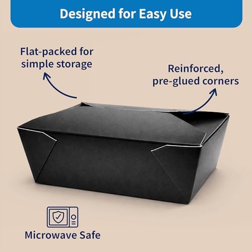 FC Meyer MeyerPak #2 Take Out Cartons, Leak & Grease Resistant Take Out Boxes, To Go Food Containers, 7 3⁄4” x 5 1⁄2” x 1 7⁄8“, Black, Pack of 200 - Image 7
