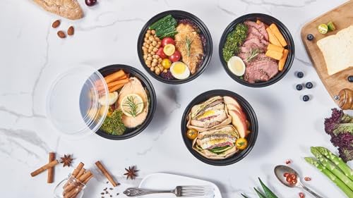 FULING 32 oz 150 ct Round Meal Prep Containers with Lids Plastic Food Storage Lunch Plan To Go Box Disposable Take Out Bowls Black BPA Free Reusable Durable Stackable Microwave Freezer Dishwasher Safe - Image 6