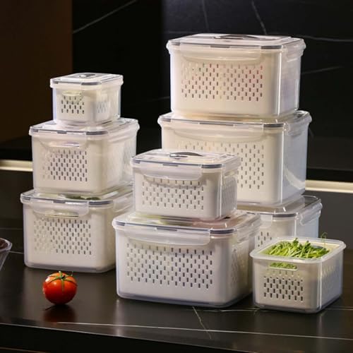 4 In 1 Food Storage Containers with Lids, Fruit Storage Containers for Fridge with Colander, Household Transparent Plastic Food Storage Box-Including Drain Basket for Vegetables & Meat (2M+2L) - Image 6