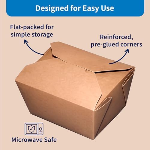 FC Meyer MeyerPak #3 Take Out Cartons, Leak & Grease Resistant Take Out Boxes, Disposable To Go Food Containers, Made from Recycled Materials, 7 3⁄4” x 5 1⁄2” x 2 1⁄2“, Kraft, Pack of 200 - Image 6