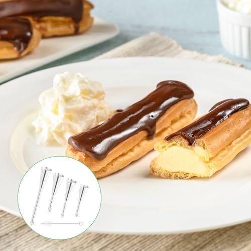 4 Piece Stainless Steel Piping Nozzles Set, Baking Doughnut Syringe for Cakes, Cupcakes and Doughnuts Decorating, Puff Filling and Jam, Cream, with Cleaning Brush - Image 7