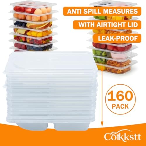 160Pack 9oz Reusable Snack Containers with Lids for Adult, 3 Compartment Plastic Condiment Containers, Small Snack Pack Containers, Meal Prep Container, Dipping Cups for Travel, Picnic - Image 7