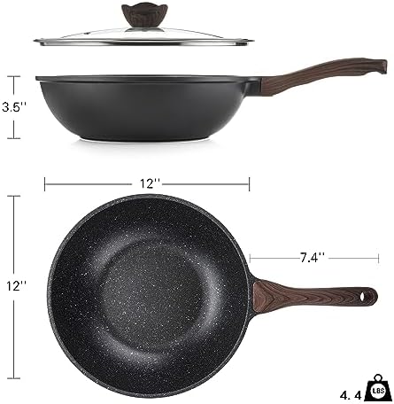Kordisen Nonstick Wok with Lid, 12 Inch Woks & Stir-fry Pans, Granite Stone Coating for Cooking, Induction Cookware, Compatible with All Stovetops, PFOA Free - Image 6