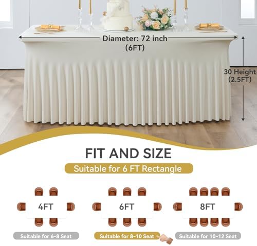 Spandex Tablecloth 6FT Rectangle Table Cover 2 Pack Beige Wrinkle-Free - Image 6