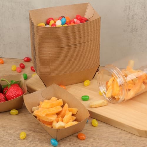 300 Pack Disposable Paper Food Boats, Grease Resistant Cardboard Food Boats, Disposable Cardboard Snack Trays for Burgers Fries Sandwiches Picnic Party and More, Brown - Image 6