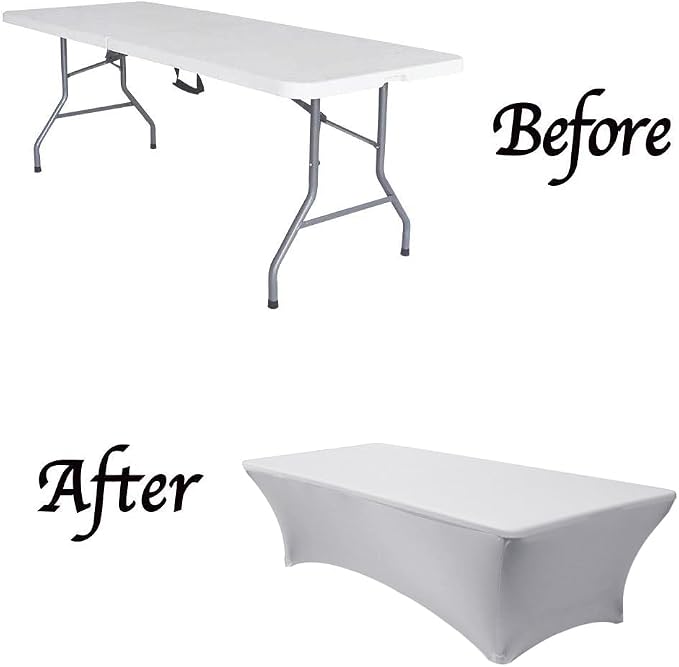 MDS® Pack of 2 Spandex Tablecloth 8FT Tight Fitted Stretch Table Cover – Washable Wrinkle-Free Reusable Elastic Patio Tablecloth for Wedding, Party, Banquet, Trade Show, Event Décor - Light Grey - Image 5
