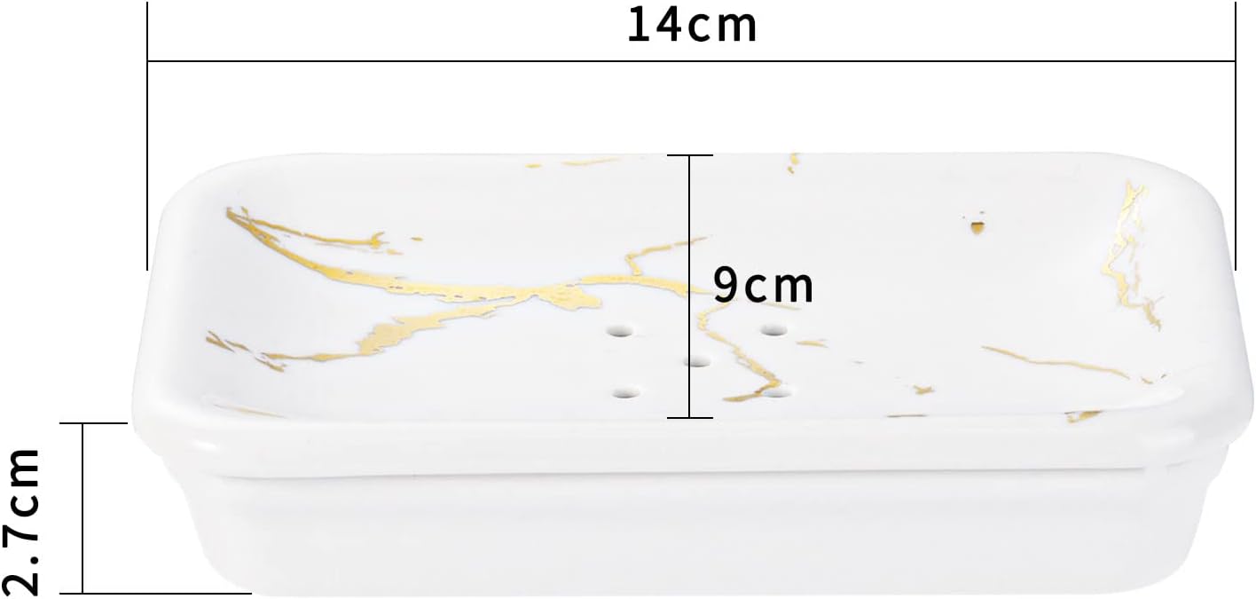 Shinowa Ceramic Soap Dish,Double Soap Holder with Drain,Porcelain Self Draining Soap Dish,Bar Soap Holder for Shower Bathroom Kitchen,Keeps Soap Dry,Easy Cleaning, White