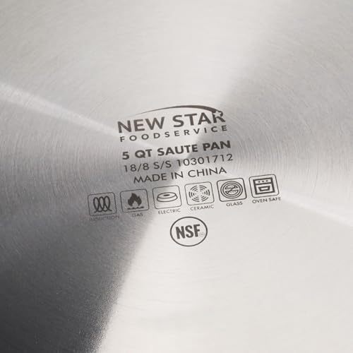New Star Foodservice 5 Qt Stainless Steel Sauté Pan with Cover, 18/8 Stainless Steel, 3.1-Inch Depth - Image 4