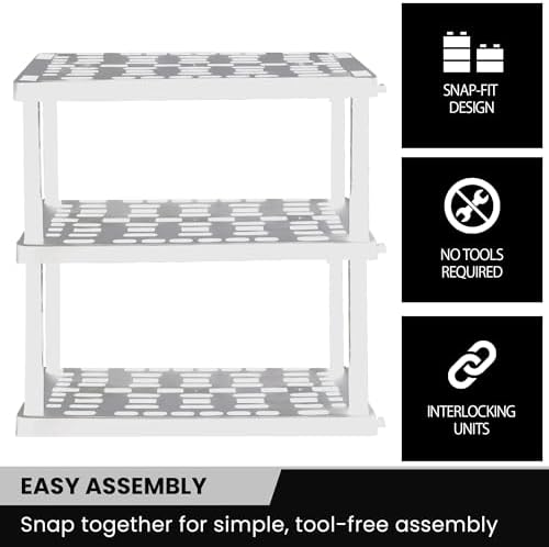Oskar Heavy Duty Plastic Storage Shelves- for Garage, Kitchen, Bathroom Basement Kids Room, Stackable 3-Tier White, Organizer Rack for Books Shoes, Toys, Pantry, Cleaning and Closet Organization - Image 7