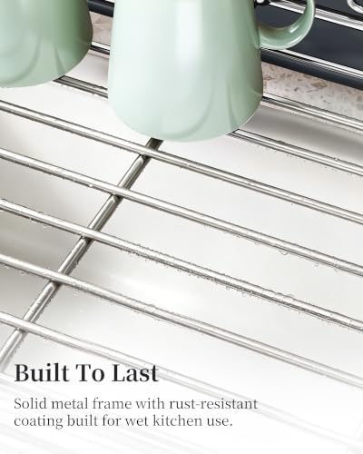 Expandable Dish Drying Rack for Kitchen Counter, Stainless Steel, Silver - Image 7