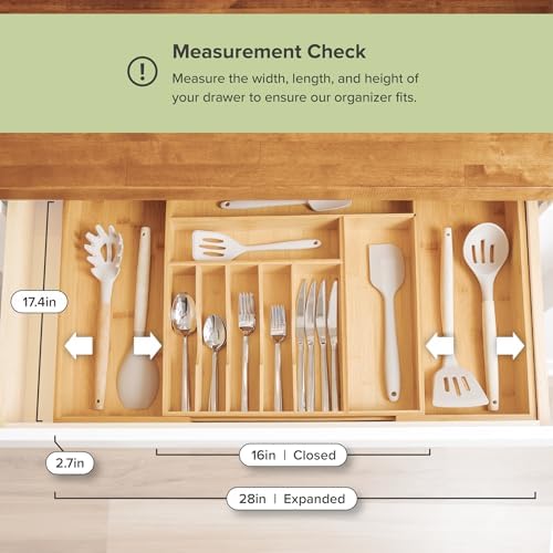 KitchenEdge Silverware & Utensil Drawer Organizer, 16-28 in, Bamboo | Cutlery, flatware, food-safe contract grade, kitchen drawer fit - Image 6