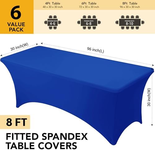 6-Pack Royal Blue Spandex Tablecloths for 8ft Rectangle Tables - Image 6