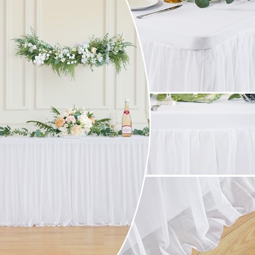 White Tulle Tablecloth for 6 Foot Rectangular Tables 72 x 30 Inch White Table Cloth Rectangle 6ft Wrinkle Free Table Cover with Tutu Skirt for Wedding Birthday Party Buffet Banquet Tablecloths - Image 6