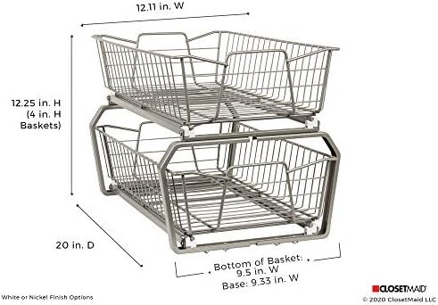 ClosetMaid 11 in. Pull Out Cabinet Organizer, 2 Tier, Heavy Duty, Slide Out Pantry Shelves Drawers for Kitchen, Bathroom, Nickel - Image 4
