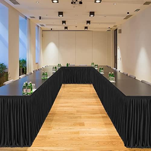 PARTISKY Black Polyester Table Skirt for Rectangle Tables 8ft, Wrinkle Resistant Pleated Ruffle Table Cloth for Banquet Wedding Trade Baby Shower Display Gift Dining Table - Image 7
