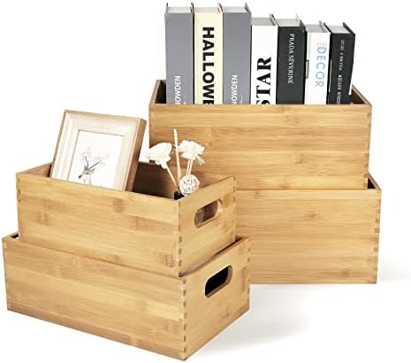 ANMINY Bamboo Storage Bins, Nesting 4PCS, Sturdy Mortise-Tenon Joint - Image 7