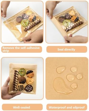 800 Pack Self Sealing Cookie Bags with Seal, 5.9x6.5 Inch Paper Bakery Bags with Window, Grease Resistant To Go Sleeves for Packaging Donut, Snack, Scone, Browni, Small Pastries and other Treats - Image 6