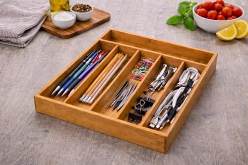 YBM Home Bamboo Cutlery Tray Flatware Silverware Drawer Organizer with 5 Compartments, 338 - Image 7