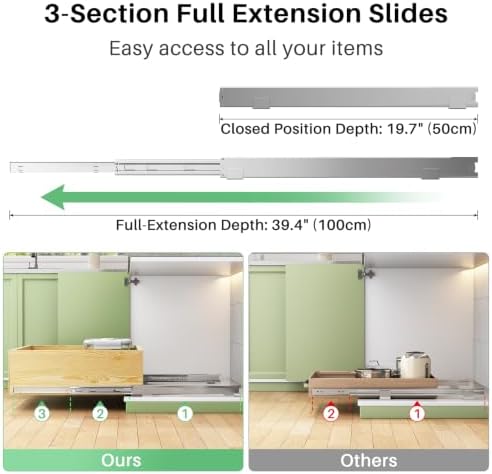 Pull Out Cabinet Organizer, Soft Close Slide Out Solid Wooden Drawers(23"W X 21"D x 6.2''H), Heavy Duty Full-extension Roll Out Shelves for Kitchen Cabinets,Pantry & Closet Organizers and Storage - Image 6