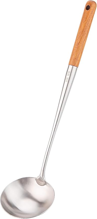 FJNATINH Soup Ladle, 17inches Ladle for wok, 304 Stainless Steel Soup Spoon Cooking Spoon for Kitchen with Wooden Handle - Image 7