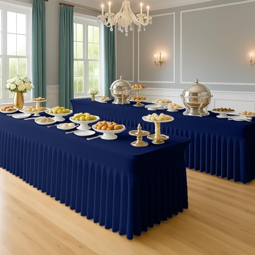Deep Dream 6 Pack Navy Blue Spandex Fitted Tableclothes for 6 Foot Rectangle Tables, Wrinkle Free 6FT Fitted Table Cover, Stretch Tablecloth Table Skirt for Party, Banquet, Wedding and Events - Image 6