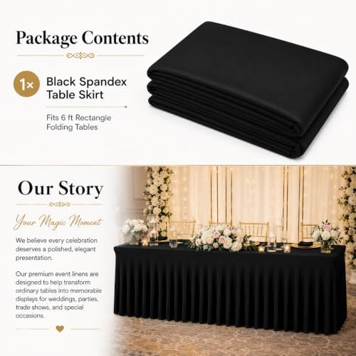 Your Magic Moment Black Table Skirt for 6 ft 2 Piece Rectangle Folding Tables - Spandex Table Covers for 6ft Rectangle Tables - Image 7