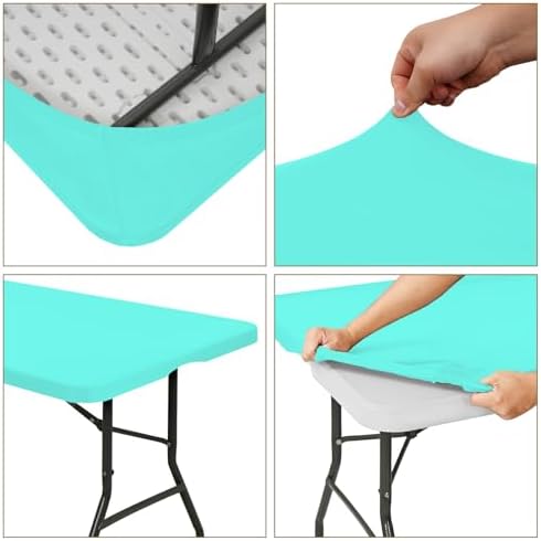 6 Pack Stretch Table Top Cap Cover, Aqua, 30" x 96" - Image 6