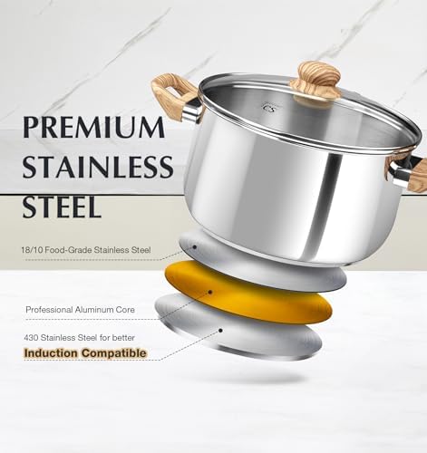 KOCH SYSTEME CS Stainless Steel Pot - 6 Quart Induction Stainless Steel Stock Pot with Lid for Pasta, Soup, Spaghetti, Steel Soup pots with Heat-Resistant Bakelite Double Handle, Dishwasher Safe - Image 6