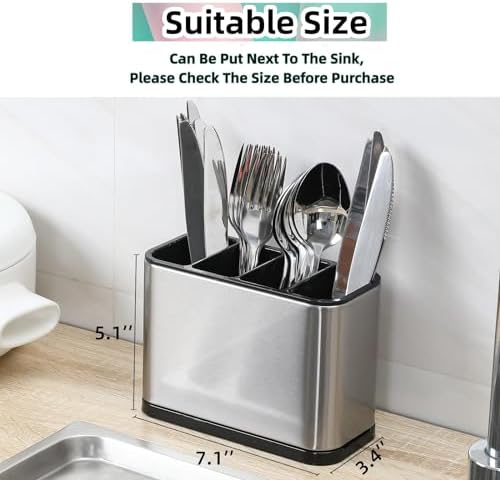 LIBODOUR Kitchen Utensil Holder Large 360° Rotating For Counter Organizer Stainless Steel Storage Cooking Silverware(2 Set) - Image 7
